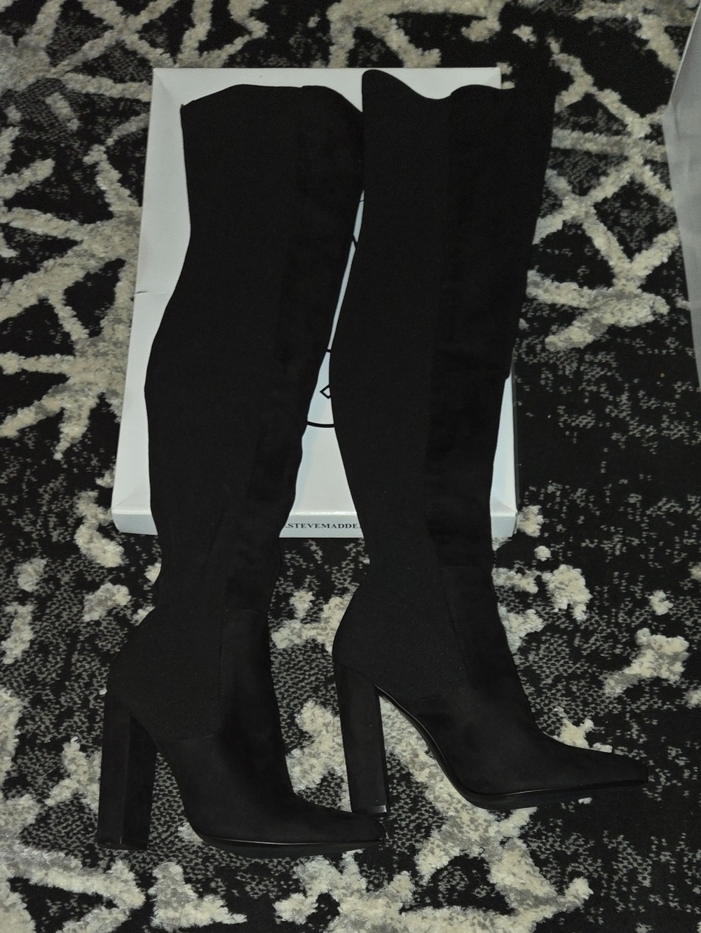 Steve Madden Black Over-the-Knee Pointed Toe Block Heel Boots